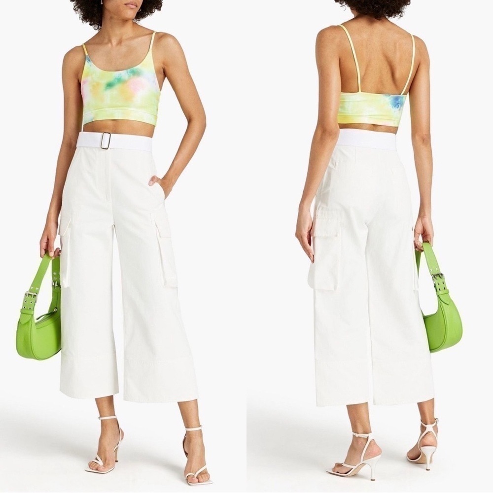 NWT ALICE+OLIVIA Penny Cropped Tie-dyed Stretch-Jersey Top Sz L